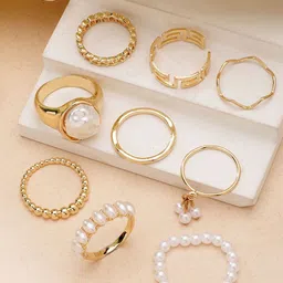 Bohey by KARATCART Set Of 9 Gold-Plated Finger Rings image 1