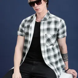 THE BEETEL HOUSE Men Relaxed Fit Checked Spread Collar Cotton Casual Shirt-picture-20