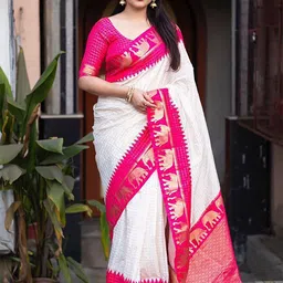 AMRUTKALA SAREES Women Woven Design Checked Zari Banarasi Saree-picture-13