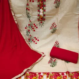 HERE&NOW Embroidered Thread Work Modal Chanderi Unstitched Dress Material image 3