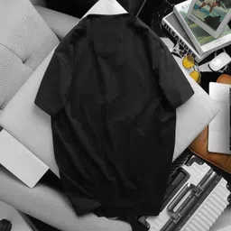 magneto Men Striped Round Neck Pure Cotton Black T-Shirt image 2