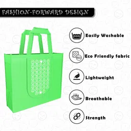homestic Pack of 12 Smile Foldable Grocery/Shopping Bags For Women | Orange & Green Pack of 12 Grocery Bags image 5