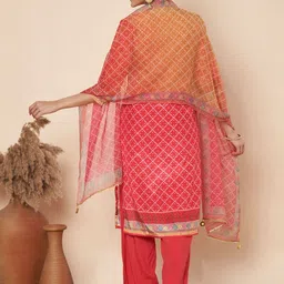 BHAVYA ATTIRE Women Ethnic Motifs Printed Regular Silk Crepe Kurta with Trousers & With Dupatta image 4