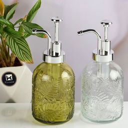 Kookee Green 2 Pieces Textured Glass Soap Dispenser-picture-30