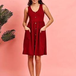 JAKANARY Women Cherry Red Fit & Flare Midi Dress-picture-5