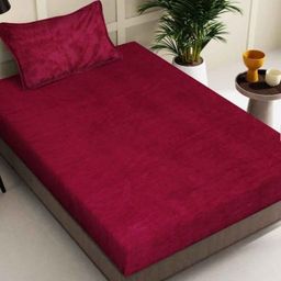 MORADO Maroon 260 TC Single Bedsheet with 1 Pillow Covers-picture-43