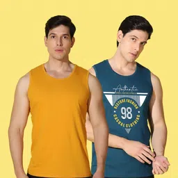 WOOSTRO Men Pack of 2 Typography Printed Round Neck Cotton Slim Fit Sports T-shirts image 4