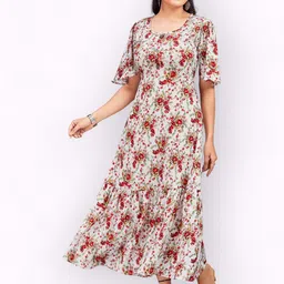 PAMPER YOURSELF Floral Print Georgette Fit & Flare Maxi Dress image 4