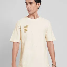 7 Alt by Pantaloons Men Self Design Round Neck Pure Cotton T-shirt-picture-54