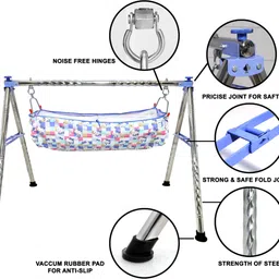 aamivi CR111 Blue Round Twisted Foldable Stainless Steel Baby Cradle with Hammock image 4