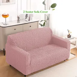 HOKIPO Rose Pink 280 GSM 2 Seater Anti Slip Sofa Cover With Arms-picture-37