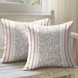 Aura Pink & White 2 Pieces Floral Printed Square Cushion Covers-picture-23