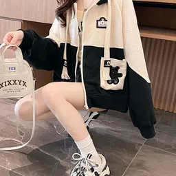 JC Mode Women Colourblocked Hooded Long Sleeves Front-Open Sweatshirt image 5