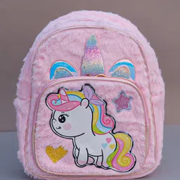 dukiekooky 5.6 L Backpack Kids Pink Furry Fabric with Glitter Details Plush Unicorn Mini Backpack-picture-11