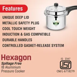 greenchef Hexagon | Deep Lid for Spillage Control | ISI Certified | 3 L Pressure Cooker image 2