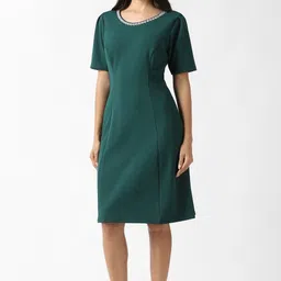 van heusen Women Fit and Flare Green Knee Length Dress-picture-15