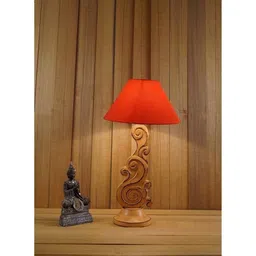 Red Poly Cotton Shade Table Lamp with Orange Base by Woody Lamp House image 1