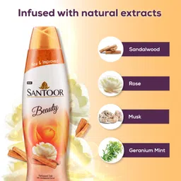 santoor Beauty Perfumed Talcum Powder with Sandalwood Extracts For All Skin Types image 4