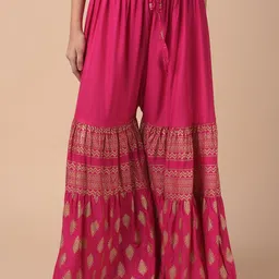 a r silk dupatta hub Women Regular Fit Pink Viscose Rayon Trousers-picture-34