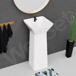 well set Luxury Ceramic One Piece Basin Premium Stand Wash Basin Squre For Home | Office | Hotel (Size 430*440*800mm) Pedestal Basin-picture-21