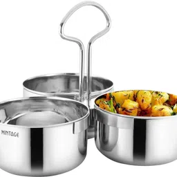 mintage Stainless Steel Serving Bowl Stainless Steel Serving Bowl SAAG DAAN Medium (3 Compartment) image 1