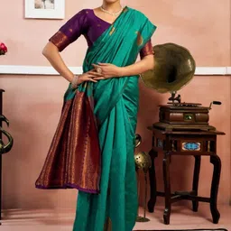 HERE&NOW Paisley Woven Design Zari Banarasi Saree image 4