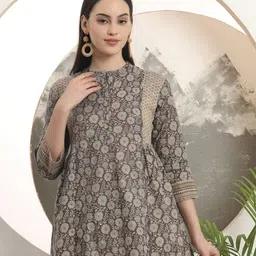 Span Women Floral Printed Daily Cotton A-Line Kurta-image-2