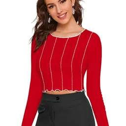 SHOPONBIT Women Vertical Striped Round Neck Crop Top-picture-40