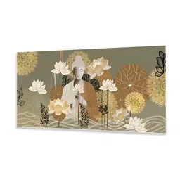 nestroots Grey & White Serene Depiction Of Buddha Care Canvas Painting Wall Art image 2