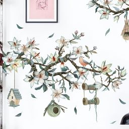 INDIAN ROYALS White & Green Magnolia Flower Bird & Tree Self Adhesive Wall Sticker-picture-27