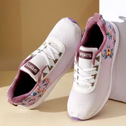 TOMSY CHOICE Women Purple & White Printed Mesh Walking Non-Marking Shoes image 5