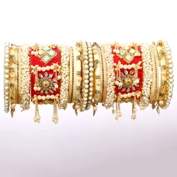 Align Set Of 2 Gold-Plated Stone-Studded & Pearl Beaded Chudas Bangles-picture-15
