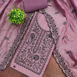 Panzora Embroidered Chanderi Cotton Unstitched Dress Material-picture-2