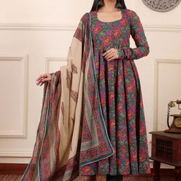 KALINI Women Floral Printed Kurta with Churidar & Dupatta image 3