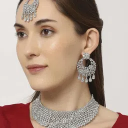 VATSALYA creation Rhodium-Plated Artificial Stones Jewellery Set-picture-36