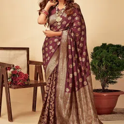 HERE&NOW Floral Zari Silk Blend Banarasi Saree-picture-13
