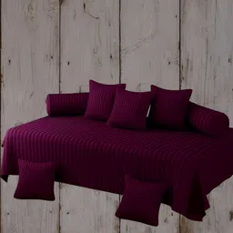 WELLNEST Set Of 8 Maroon Cotton Striped Diwan Set-picture-34