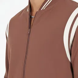 glitchez Contrast Striped Fleece Varsity Jacket image 4