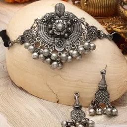 Moedbuille Silver-Plated Ghungroo-Studded Oxidised Jewellery Set-picture-56