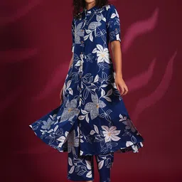 DIVASTRI Ethnic Motifs Printed Mandarin Collar Kurta With Palazzos image 5