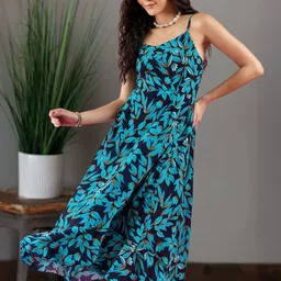 DressBerry Women Floral Printed Shoulder Straps Fit & Flare Maxi Dress-picture-38
