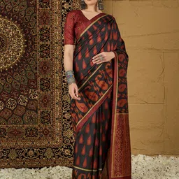 Mitera Floral Silk Blend Bagru Saree-picture-22