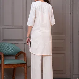 JC4U Embroidered Round Neck Three Fourth Sleeve Tunic With Trousers Co-Ords image 3