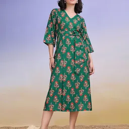 PURVAJA Women Ethnic Motifs Printed A-Line Belted Midi Dress-image-10