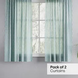 haus & kinder Teal 2 Pieces Printed Jacquard Sheer Window Curtains image 3