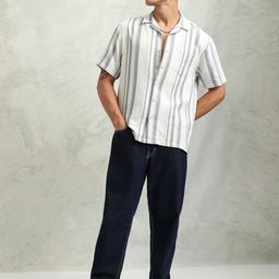 HIGHLANDER Men Cuban Collar Vertical Striped Cotton Relaxed Fit Casual Shirt-picture-31