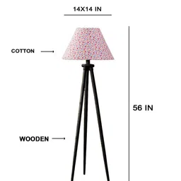 Devansh Pink & Blue Printed Wooden Tripod Floor Lamp image 4
