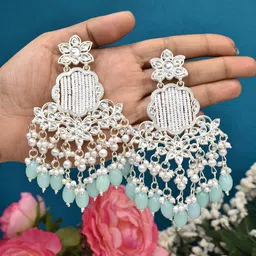 MEIRA JEWELLERY Artificial Stones Studded & Beaded Drop Earrings image 2