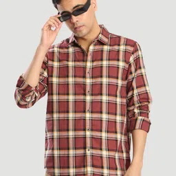 Bene Kleed Men Relaxed Fit Tartan Checked Spread Collar Cotton Casual Shirt-picture-17