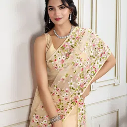 House of Pataudi Embroidered Work Saree With Blouse Piece-image-67